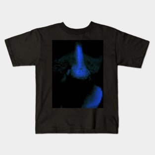 Portrait, digital collage and special processing. Close up to face, nose. Weird and dark. Green and blue. Kids T-Shirt